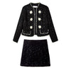 Autumn Winter Tweed Suit Set Women's Black Shiny Sequins Pearls Beaded Coats Tops And Slim Elegant Skirt Suits Set NS552