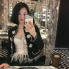 Autumn Winter Tweed Suit Set Women's Black Shiny Sequins Pearls Beaded Coats Tops And Slim Elegant Skirt Suits Set NS552
