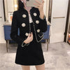 Autumn Winter Tweed Suit Set Women's Black Shiny Sequins Pearls Beaded Coats Tops And Slim Elegant Skirt Suits Set NS552