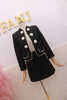 Autumn Winter Tweed Suit Set Women's Black Shiny Sequins Pearls Beaded Coats Tops And Slim Elegant Skirt Suits Set NS552