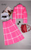 Brand 2022 Spring Autumn Striped Print Suit Coat + Pleated Skirt S-3Xl 2-Piece Set Elegant Rose Red Suit
