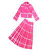 Brand 2022 Spring Autumn Striped Print Suit Coat + Pleated Skirt S-3Xl 2-Piece Set Elegant Rose Red Suit