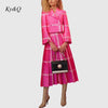 Brand 2022 Spring Autumn Striped Print Suit Coat + Pleated Skirt S-3Xl 2-Piece Set Elegant Rose Red Suit