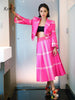 Brand 2022 Spring Autumn Striped Print Suit Coat + Pleated Skirt S-3Xl 2-Piece Set Elegant Rose Red Suit