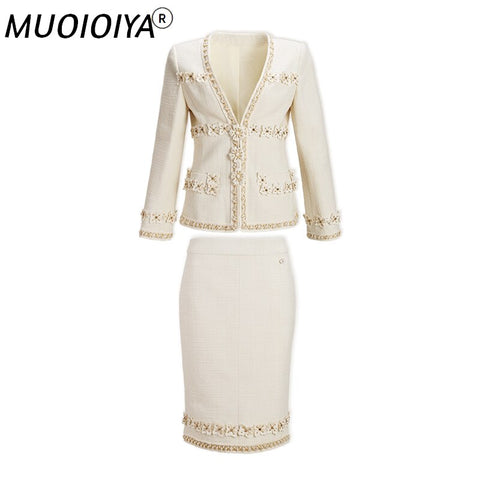 Brand Blazers Women Set Two Piece Suits Runway Designers Elegant 2022 Autumn Winter Suit Jacket Coat Midi Skrits Outfits