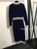 Design 2022 autumn letter single breasted stripe contrast waist elastic knitted long sleeve women's dress