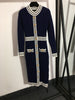 Design 2022 autumn letter single breasted stripe contrast waist elastic knitted long sleeve women's dress