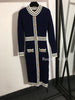 Design 2022 autumn letter single breasted stripe contrast waist elastic knitted long sleeve women's dress