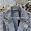 Designer 3D Monogram Pattern Bicolor Jacquard Metal Logo button Double Breasted Denim Jean Jacket coats Women Blazer Coat