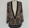 French Retro Bubble Bead Printed Coat Women 2023 Autumn V-neck Long-Sleeved Thickened Mid-Length Suit Jacket