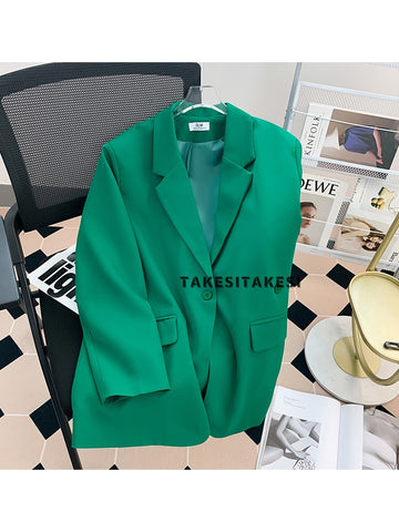 Green Blazers for Women Elegant Stylish Jacket Double Breasted Oversized Office Suits Casual Coats Autumn 2023