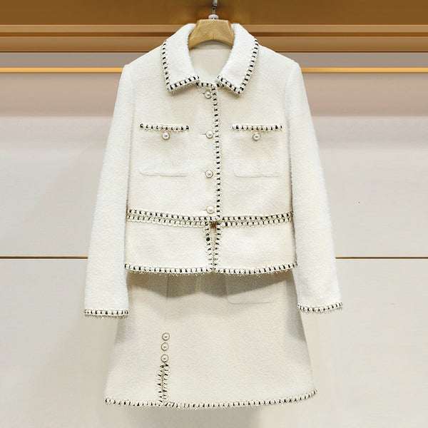 Suits Women Two Piece Set Autumn Winter Tweed Office Ladies Runway Designer Jacket Tops A Line Mini Skirt Clothes