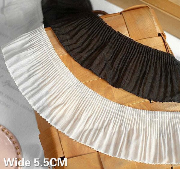 White Black Organ Pleated Soft Chiffon Fabric Lace Fringe Ribbon Sewing Dress Collar Neckline Cuffs DIY Guipure Decor