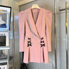 Women Party Tassel blazer dress Pink Spring Irregular collar Bow Diamond buttons jacket suit Ladies Club Slim INKEO 1O281