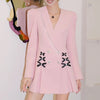 Women Party Tassel blazer dress Pink Spring Irregular collar Bow Diamond buttons jacket suit Ladies Club Slim INKEO 1O281