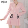Women Party Tassel blazer dress Pink Spring Irregular collar Bow Diamond buttons jacket suit Ladies Club Slim INKEO 1O281