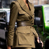 brand Lady Skirt Suit Two Piece Set Women Coat Pencil skirts Skinny Elegant Multi-Pockets Blazer Jacket