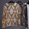 Luxury women crystal Sequins embroidery Blouse lace Geometric Heavy beads Shirts sexy blusas camisa 2022 Party Clubs Hollow Tops