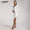 Lygens 2022 Autumn Winter Women Solid Striped Knitted Long Sleeve Midi Dress Side Slit O Neck Bodycon Sexy Streetwear Casual