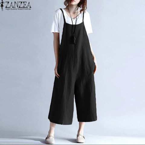 M-5XL Women Spaghetti Straps Wide Leg Harem Loose Long Pants Cargo Jumpsuit Cotton Romper Overalls Dungaree Plus Size