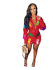 M2105ebay European and American summer women's casual printing long sleeve shirt button short skirt suit two piece set available