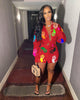 M2105ebay European and American summer women's casual printing long sleeve shirt button short skirt suit two piece set available