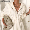 MATAKAWA Autumn and Winter Elegant Hooded Zipper Woman Dress High Waist Big Swing Femme Robe Korea Chic Sweatshirt Long Dresses