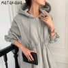 MATAKAWA Autumn and Winter Elegant Hooded Zipper Woman Dress High Waist Big Swing Femme Robe Korea Chic Sweatshirt Long Dresses