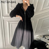 MATAKAWA Autumn and Winter Elegant Hooded Zipper Woman Dress High Waist Big Swing Femme Robe Korea Chic Sweatshirt Long Dresses
