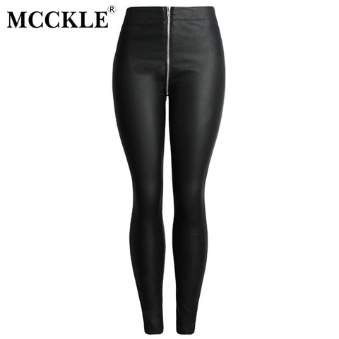 Women Black Sexy Leggings Female Fashion PU Leather Skinny Pants Long Trousers High Waist Zipper Pencil Pants Streetwear