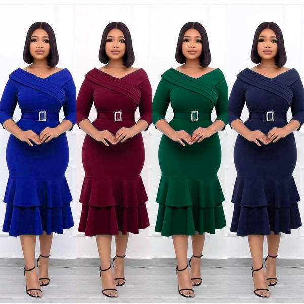 MD Elegant Office Lady Dresses African Bodycon Dashiki Robe Women Business Clothes 2022 Spring Summer Outfit Party Vestido