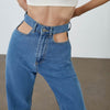 MEIYANGYOUNG Spring Straight Leg Jeans Hollow Out High Waist Women's Pants Casual Blue Denim Trousers Female Cotton jean
