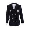 [MENKAY] early autumn new black diamond double-breasted button suit dress sparkling cuffs lapels women