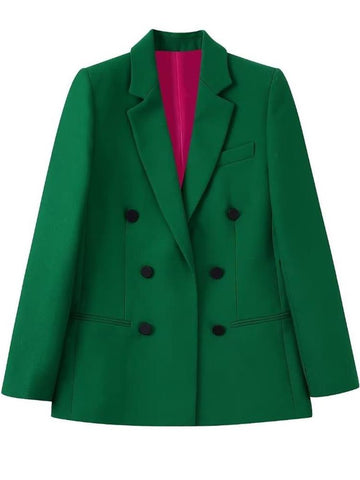 MESTTRAF 2023 Sexy Design Double Breasted Buttoned Green Blazer Coat Vintage Long Sleeve Welt Pockets Female Outerwear