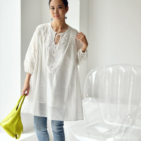 MICOCO Q1930C  Literature and art  Restoring ancient ways  Temperament melting  Bud silk  collage  loose  shirt  dress