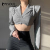 MIYOUJ 2022 2 Piece Cropped Blazer Women Two Ways To Wear Short Suits Female Long Sleeve Chic Set Stylish Elegant Silver