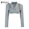 MIYOUJ 2022 2 Piece Cropped Blazer Women Two Ways To Wear Short Suits Female Long Sleeve Chic Set Stylish Elegant Silver