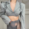 MIYOUJ 2022 2 Piece Cropped Blazer Women Two Ways To Wear Short Suits Female Long Sleeve Chic Set Stylish Elegant Silver