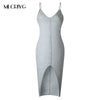 Sexy Deep V Neck Solid Split Dress Women Sleeveless Casual Summer Dress 2022 Sling Dresses Robe Femme party nightclub