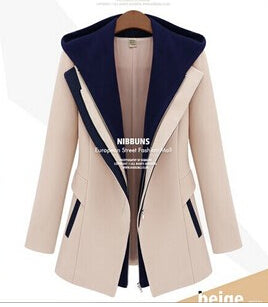Autumn winter  Europe style  female ladies spring and coat hooded women's long Trench  loose suit coat