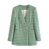 MOLAN Autumn Women Blazer Plaid Za High Street Double Breasted Pockets Vintage Jacket Female Chic Blazer