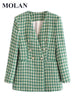 MOLAN Autumn Women Blazer Plaid Za High Street Double Breasted Pockets Vintage Jacket Female Chic Blazer
