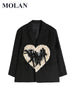 MOLAN Women Blazer High Street Heart Design Patchwork Loose Coat Long Sleeve Pockets Jacket Top Female Chic Outwaer