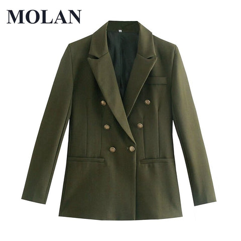MOLAN Women Blazer Office Wear Metallic Buttons Long Sleeve Pockets Vintage Blazer Spring Jacket Female Vintage Outfit
