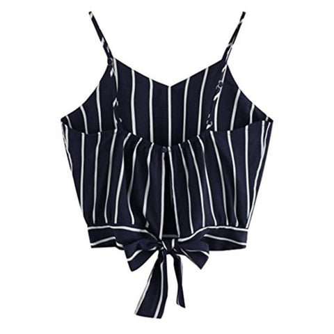 2022 women shirt Crop top summer sexy fashion vest bow Women's Self Tie Back V Neck Striped Crop cami Top Camisole Blouse