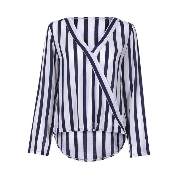 top female Autumn Women Ladies Striped Long Sleeve Irregular Work Office Blouse Top Tee stripe female shirt