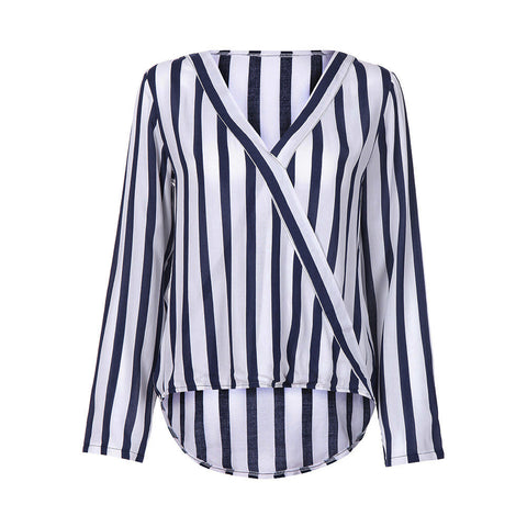 top female Autumn Women Ladies Striped Long Sleeve Irregular Work Office Blouse Top Tee stripe female shirt