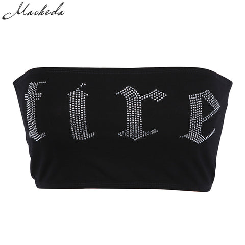 New Fashion Women Sexy Strapless Letter Print Tube Top Printed Bandeau Sleeveless Crop Top Jaded Wrap Chest