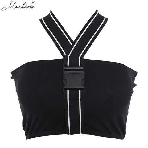New Summer Sexy Short Tank Tops Women Hanging Neck Strapless Top Off Shoulder Top Fem Black And White Top