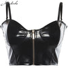 Macheda Black PU Leather Zipper Camis Top 2022 Women Slim Cropped Top Fashion Sleeveless Party Sexy Camisole New Arrival